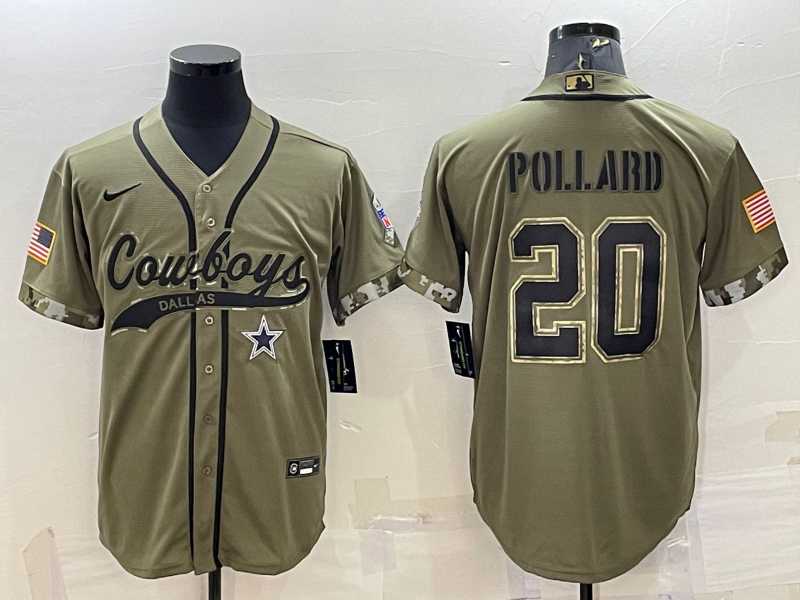 Men%27s Dallas Cowboys #20 Tony Pollard 2022 Olive Salute to Service Cool Base Stitched Baseball Jersey->dallas cowboys->NFL Jersey